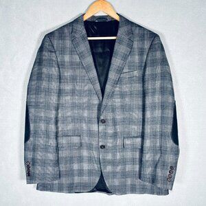 Hugo Boss Blazer Mens 40R Gray Wool Glen Plaid Sport Coat Jacket Elbow Patch
